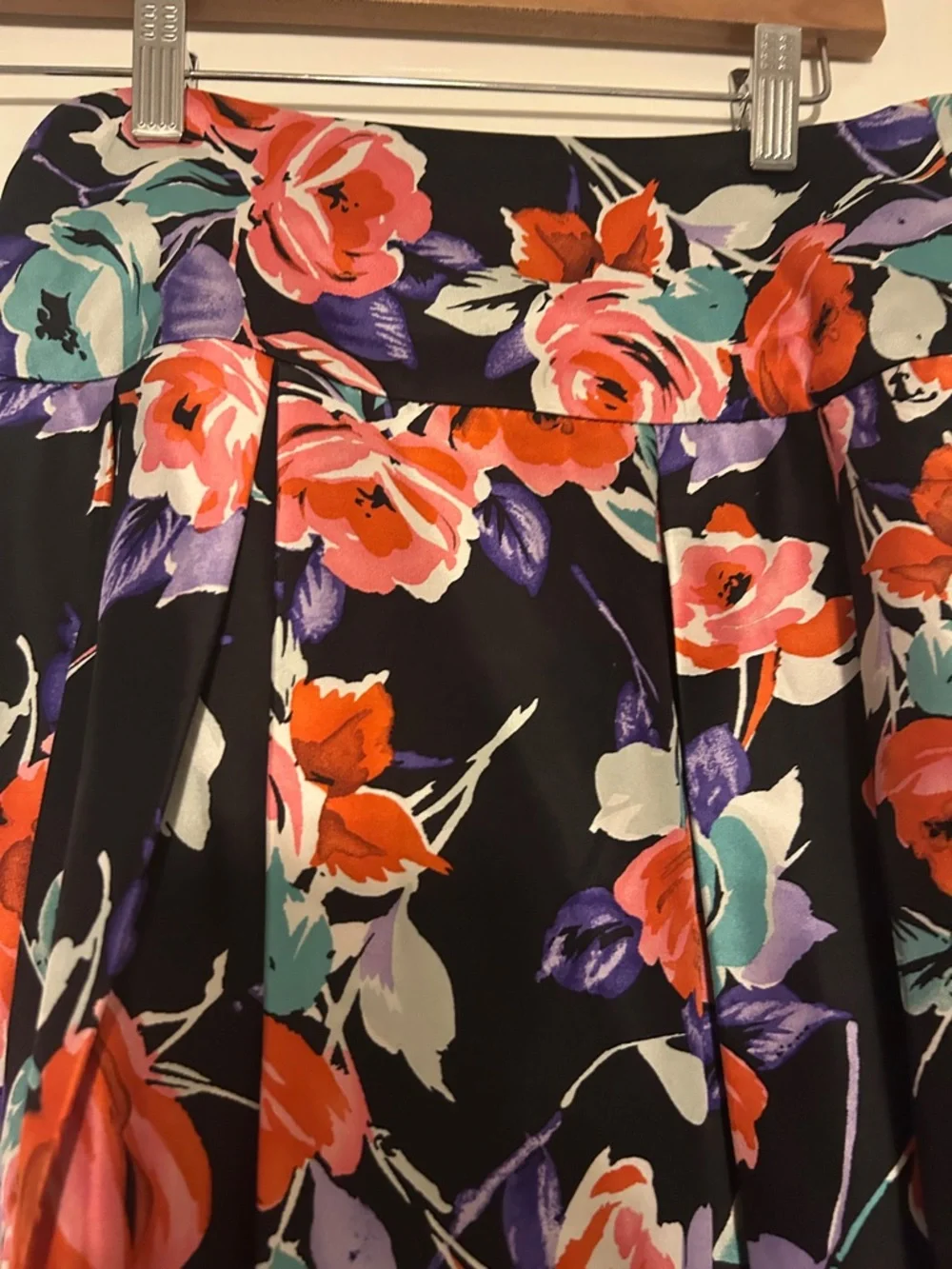 Express Black Floral Circle Skirt with Coral, Teal & Purple Blooms - Picture 3 of 8